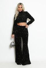 Sequin Elasticated Wide Leg Trouser