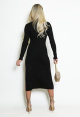 Roll Neck Slit Front Ribbed Dress