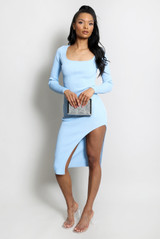 Side Slit Ribbed Midi Dress