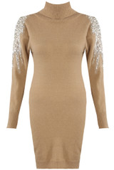 Embellished Shoulder Knitted Jumper Dress