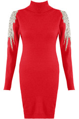 Embellished Shoulder Knitted Jumper Dress