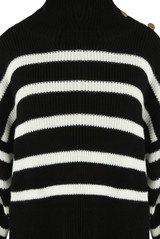 Button Shoulder Striped Roll Neck Jumper 