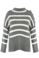 Button Shoulder Striped Roll Neck Jumper 