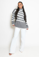 Button Shoulder Striped Roll Neck Jumper 