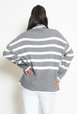 Button Shoulder Striped Roll Neck Jumper 