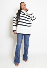 Button Shoulder Striped Roll Neck Jumper 