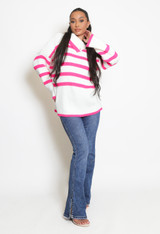 Button Shoulder Striped Roll Neck Jumper 