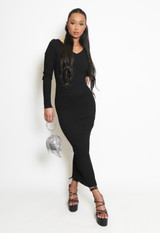 V-Neck Ribbed Knit Midi Dress