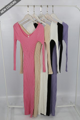 V-Neck Ribbed Knit Midi Dress
