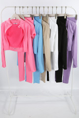Ribbed Active Zip Up Three Piece Set