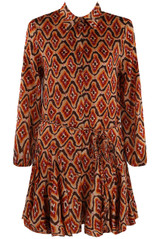 Retro Print Belted Flared Shirt Dress