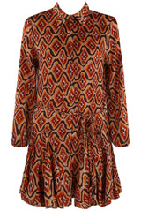 Retro Print Belted Flared Shirt Dress