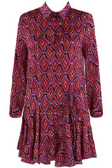 Retro Print Belted Flared Shirt Dress