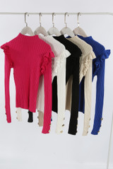 Buttons Trim Ribbed Jumper