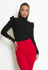 Buttons Trim Ribbed Jumper