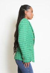 Woven Dogtooth Check Double Breasted Blazer