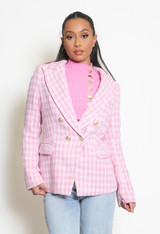 Woven Dogtooth Check Double Breasted Blazer