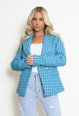 Woven Dogtooth Check Double Breasted Blazer