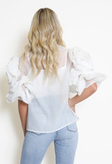 Pussy Bow Tulle Sleeve Blouse