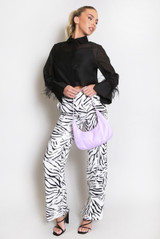 Cropped Ostrich Feather Cuff Blouse