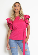Frilled Sleeve Belted Blouse