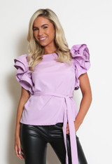 Frilled Sleeve Belted Blouse