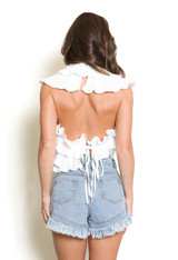 Overlay Frilled Trim Open Back Blouse