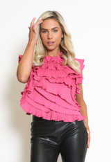 Overlay Frilled Trim Open Back Blouse