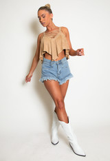 Denim Frayed Hem Shorts