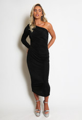 Ruched One Shoulder Midi Dress
