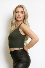 Ribbed V Neck Crop Tops