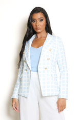 Grid Check Double Breasted Blazer