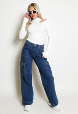 Straight Leg Denim Cargo Jeans