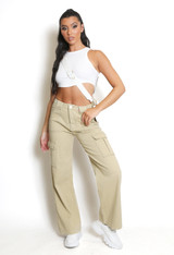 Denim Wide Leg Cargo Jeans