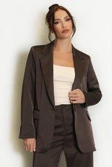 Luxe Satin Tailored One Button Blazer
