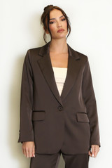Luxe Satin Tailored One Button Blazer