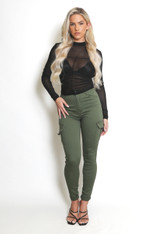 Sheer Mesh Ruched Long Sleeve Top