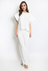 Exaggerated Sleeve Plisse Trouser Set