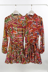 Tribal Print Belted Shirt Dress