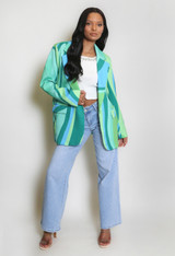 Multicolour Printed Double Breasted Blazer