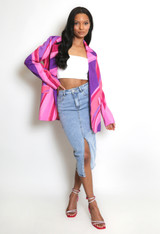 Multicolour Printed Double Breasted Blazer