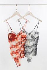 Digital Print Ruched Bodysuit