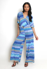 Belted Printed Wide Leg Jumpsuit