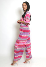 Belted Printed Wide Leg Jumpsuit