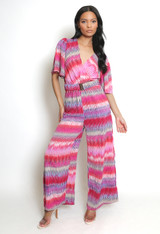 Belted Printed Wide Leg Jumpsuit