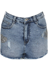 Embellished Heart Denim Shorts