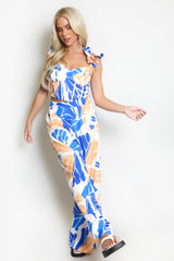 Printed Corset Top And Wide Leg Trouser Set