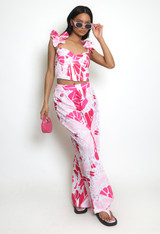 Printed Corset Top And Wide Leg Trouser Set