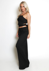 Tie Back Crop Top And Wide Leg Trouser Set