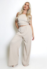 Tie Back Crop Top And Wide Leg Trouser Set